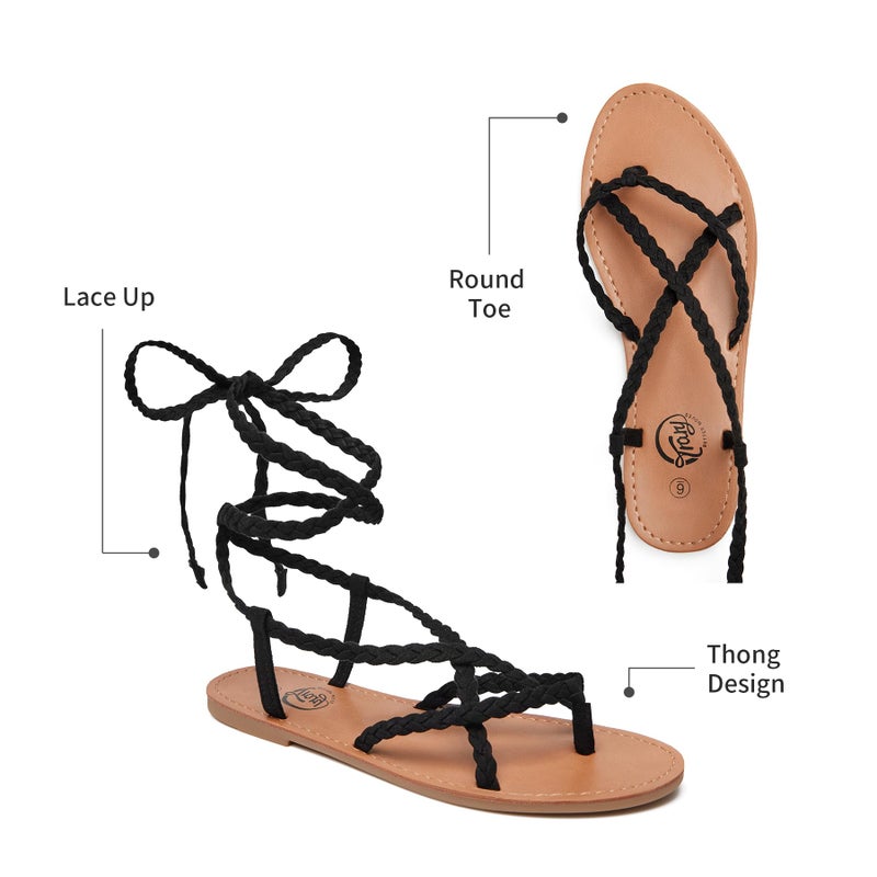 Trary Braid Lace up Sandal for Women BLACK 10 - Image 5